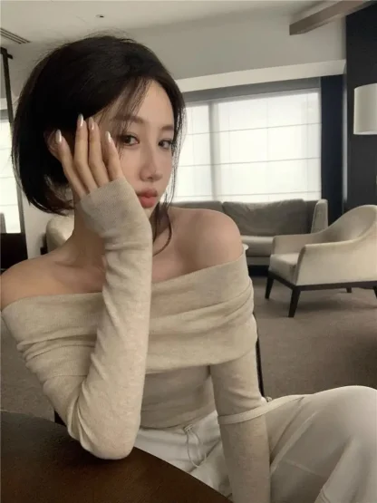 Folded Off Shoulder Sweater Tops - Image 5