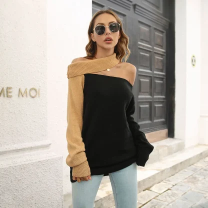 One-line Neck Off Shoulder Sweater - Image 6