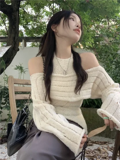 Two-Piece Set Off Shoulder Sweater - Image 3