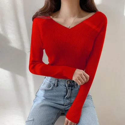 Solid Elegance Off Shoulder Sweater - Image 7