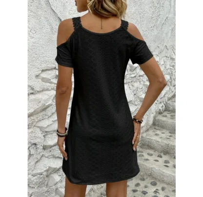 V-Neck Off Shoulder Sweater Dress - Image 3