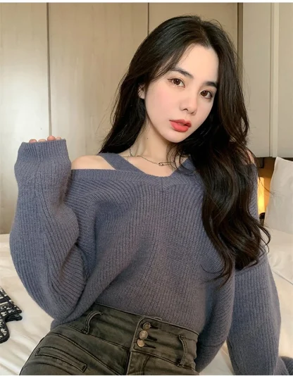 Halter Knit Off Shoulder Sweater - Image 5