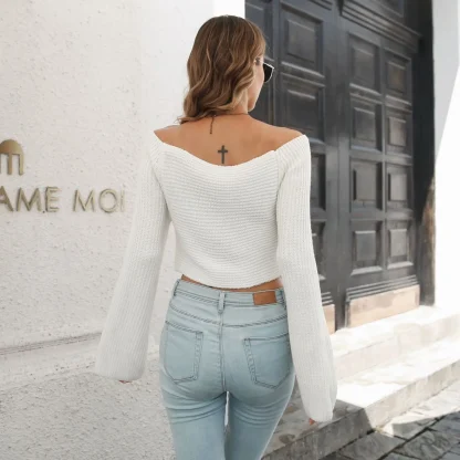 Cropped Off Shoulder Sweater Tops - Image 5
