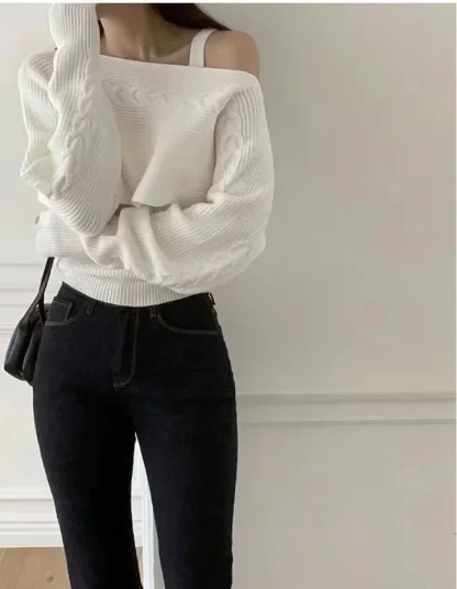 Solid Top Off Shoulder Sweater - Image 6