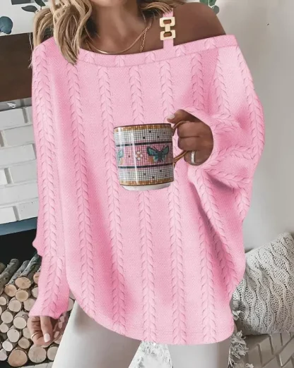 Pink Oversized Off Shoulder Sweater - Image 5