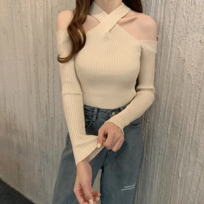 Halter Neck Off Shoulder Sweater - Image 7
