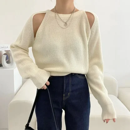 Round Neck Open Shoulder Sweater - Image 7