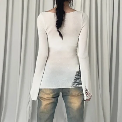Ripped Style Off Shoulder Sweater - Image 7