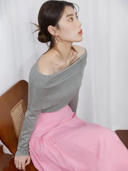Slim Off Shoulder Sweater Tops - Image 4