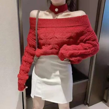 Twist Knitted Off Shoulder Sweater - Image 7