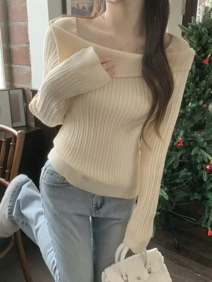 Slash Off Shoulder Sweater Tops - Image 7
