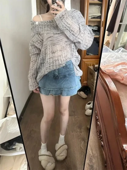 Hollow Out Off Shoulder Sweater - Image 7