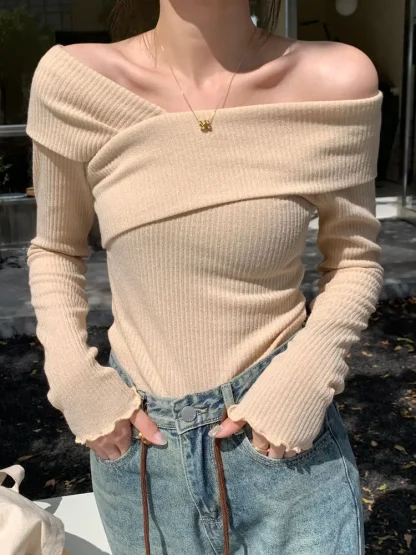 Cross Off Shoulder Sweater Tops