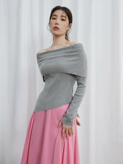 Slim Off Shoulder Sweater Tops - Image 3