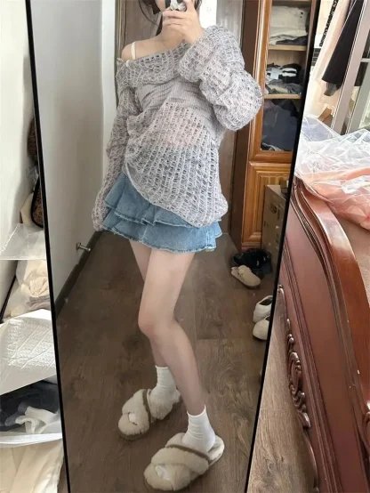 Hollow Out Off Shoulder Sweater - Image 6