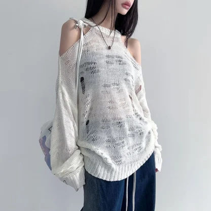 Ripped Oversize Off Shoulder Sweater