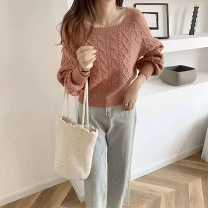 Casual Knitted Off Shoulder Sweater - Image 6