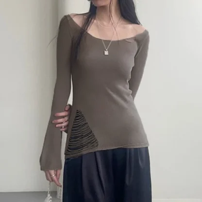 Ripped Style Off Shoulder Sweater - Image 2