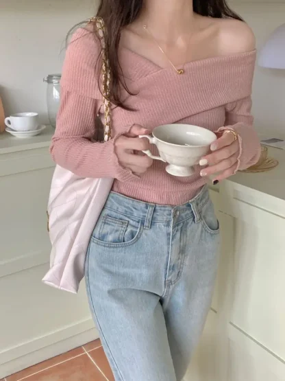 Cross Off Shoulder Sweater Tops - Image 3