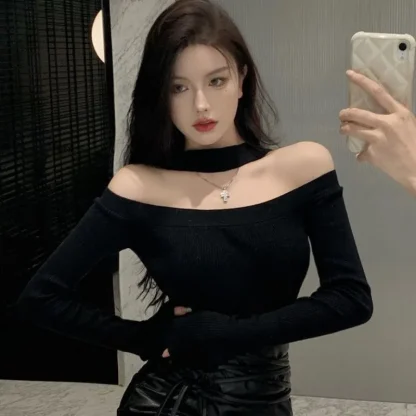 Choker Off Shoulder Sweater Tops - Image 2