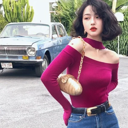 Choker Off Shoulder Sweater Tops