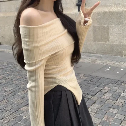 Folded Slit Off Shoulder Sweater - Image 2