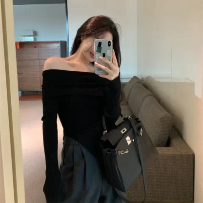 Folded Slit Off Shoulder Sweater - Image 5