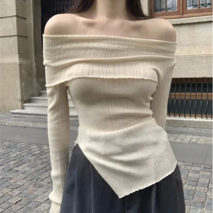 Folded Slit Off Shoulder Sweater