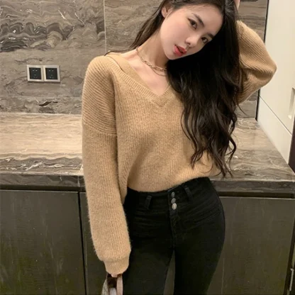 Halter Knit Off Shoulder Sweater - Image 2