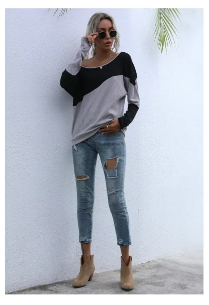 Chic Colorblock Off Shoulder Sweater - Image 6