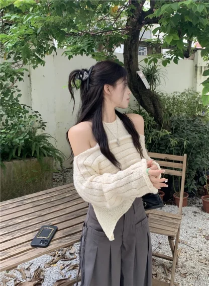 Two-Piece Set Off Shoulder Sweater - Image 4