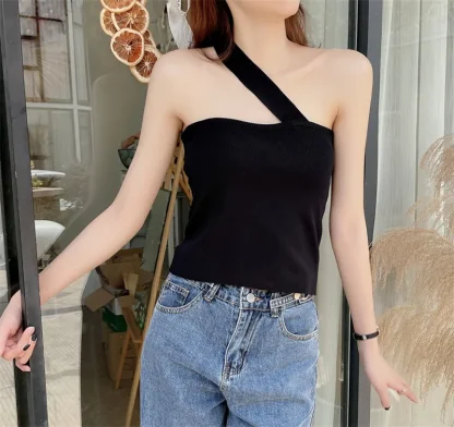 One Strap Shoulder Sweater Top - Image 6