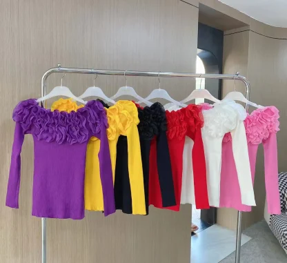 Floral Knitted Off Shoulder Sweater - Image 6