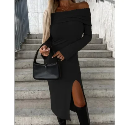 Off Shoulder Sweater Long Dress - Image 5