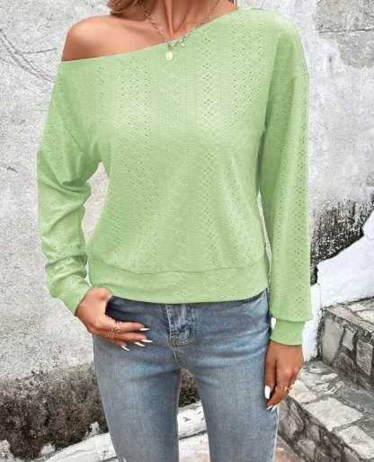 Slanted Off Shoulder Sweater Tops - Image 2