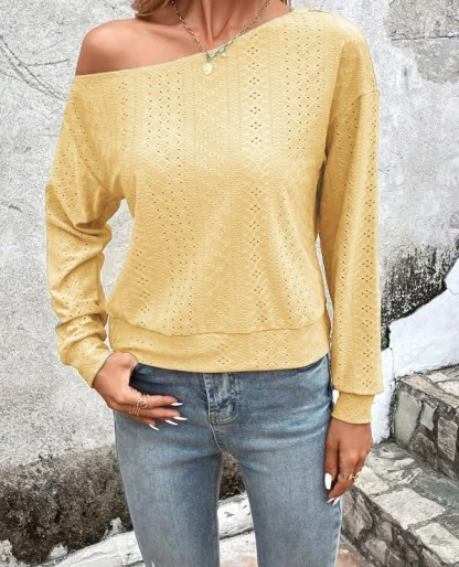 Slanted Off Shoulder Sweater Tops - Image 3