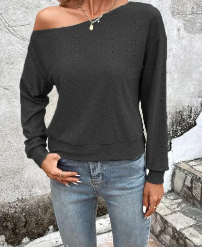Slanted Off Shoulder Sweater Tops - Image 5