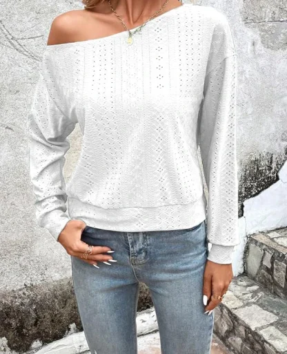 Slanted Off Shoulder Sweater Tops - Image 6