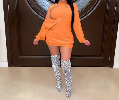 Casual Solid Sweatshirt Dress Set - Image 4