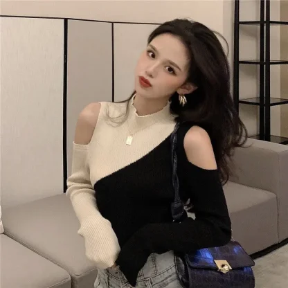 Color Block Open Shoulder Sweater - Image 4