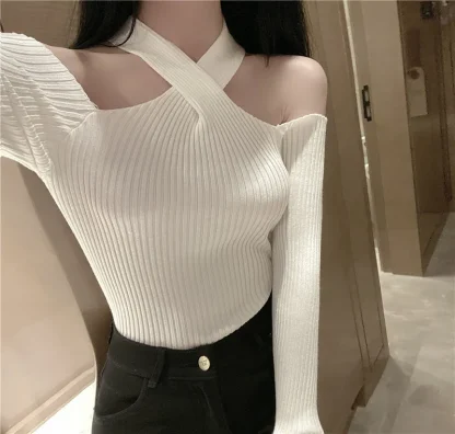 Halter Off Shoulder Sweater Tops - Image 3