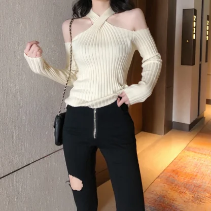 Halter Off Shoulder Sweater Tops - Image 4