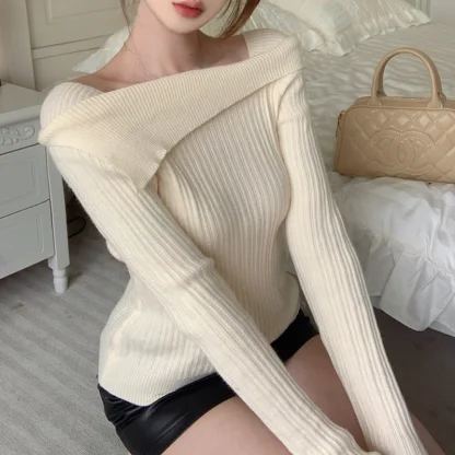 Slash Neck Off Shoulder Sweater - Image 2