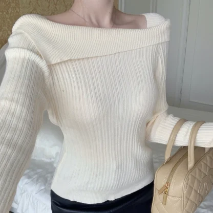 Slash Neck Off Shoulder Sweater - Image 5
