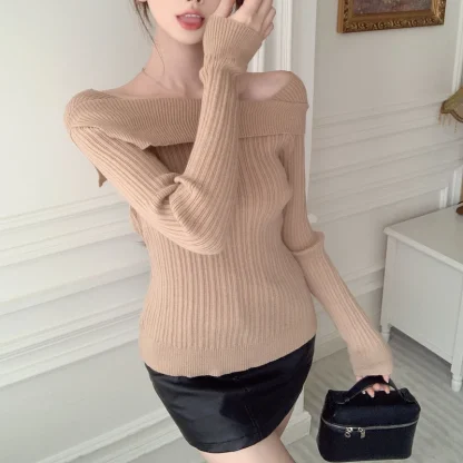 Slash Neck Off Shoulder Sweater - Image 6