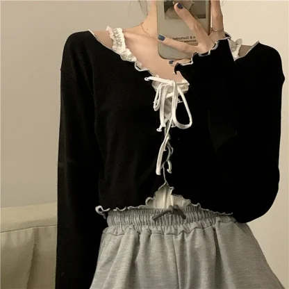Sexy Lace-up Off Shoulder Sweater - Image 2