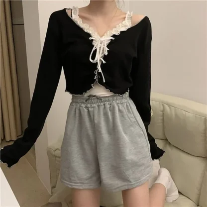 Sexy Lace-up Off Shoulder Sweater - Image 3