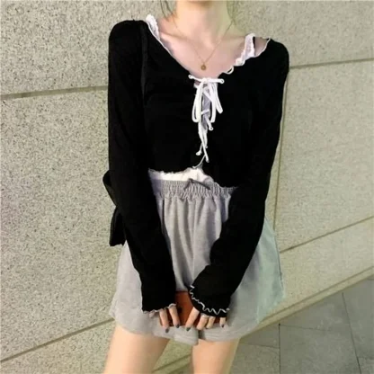 Sexy Lace-up Off Shoulder Sweater - Image 4
