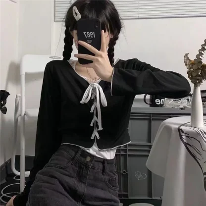 Sexy Lace-up Off Shoulder Sweater - Image 5