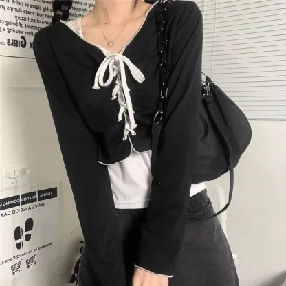 Sexy Lace-up Off Shoulder Sweater - Image 6